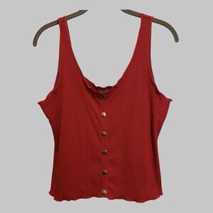 Y2K Guess Cropped Henley Tank Top Red Ribbed Lettuce Trim Grunge Tomato Girl L